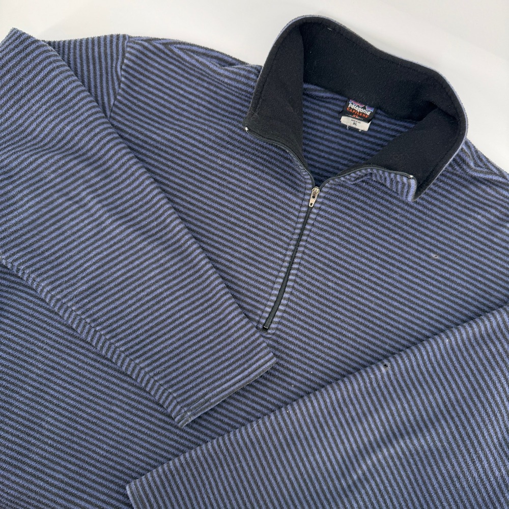 Vintage Patagonia Capilene Pullover Mens XL Navy Striped Ribbed Fleece USA Made